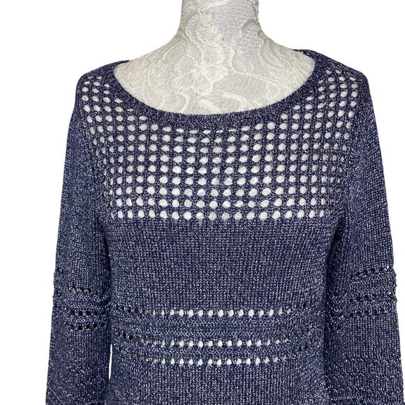 Chico's Open Knit Textured Sweater Blue Women 4 (Chico's 0) - Picture 7 of 8